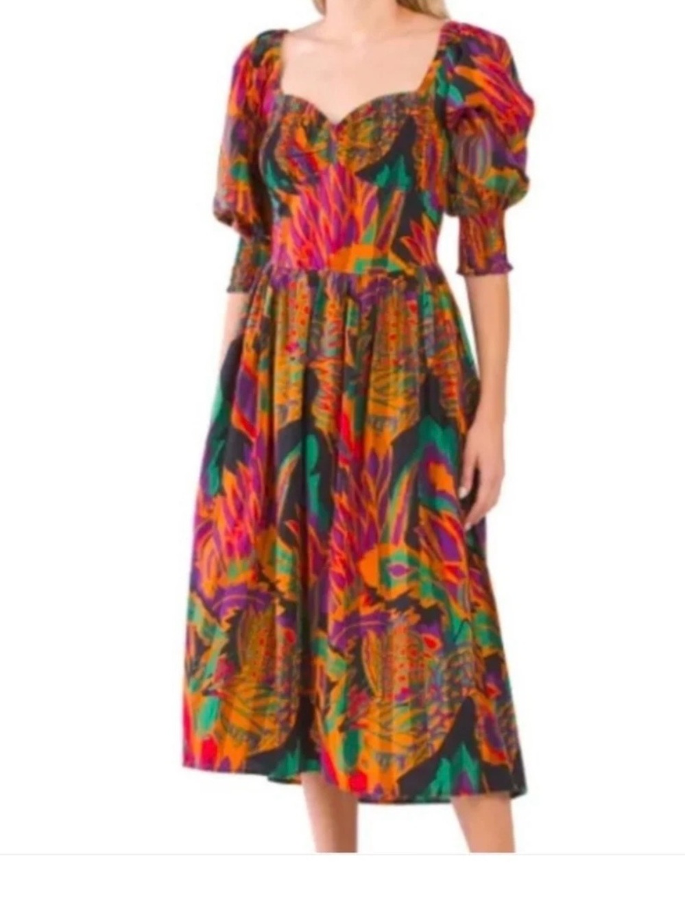 House of Harlow NWT - Vibrant Multi-Color Balloon  Sleeve Midi Dress